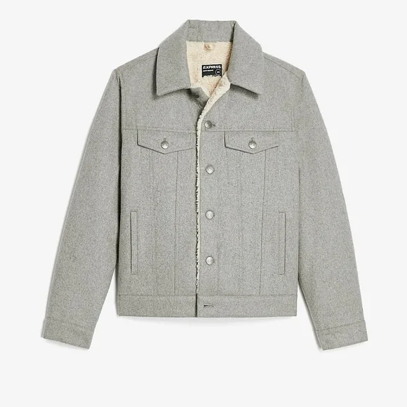 Men's Express Wool Sherpa Lined Trucker Jacket XL Gray - Picture 4 of 9